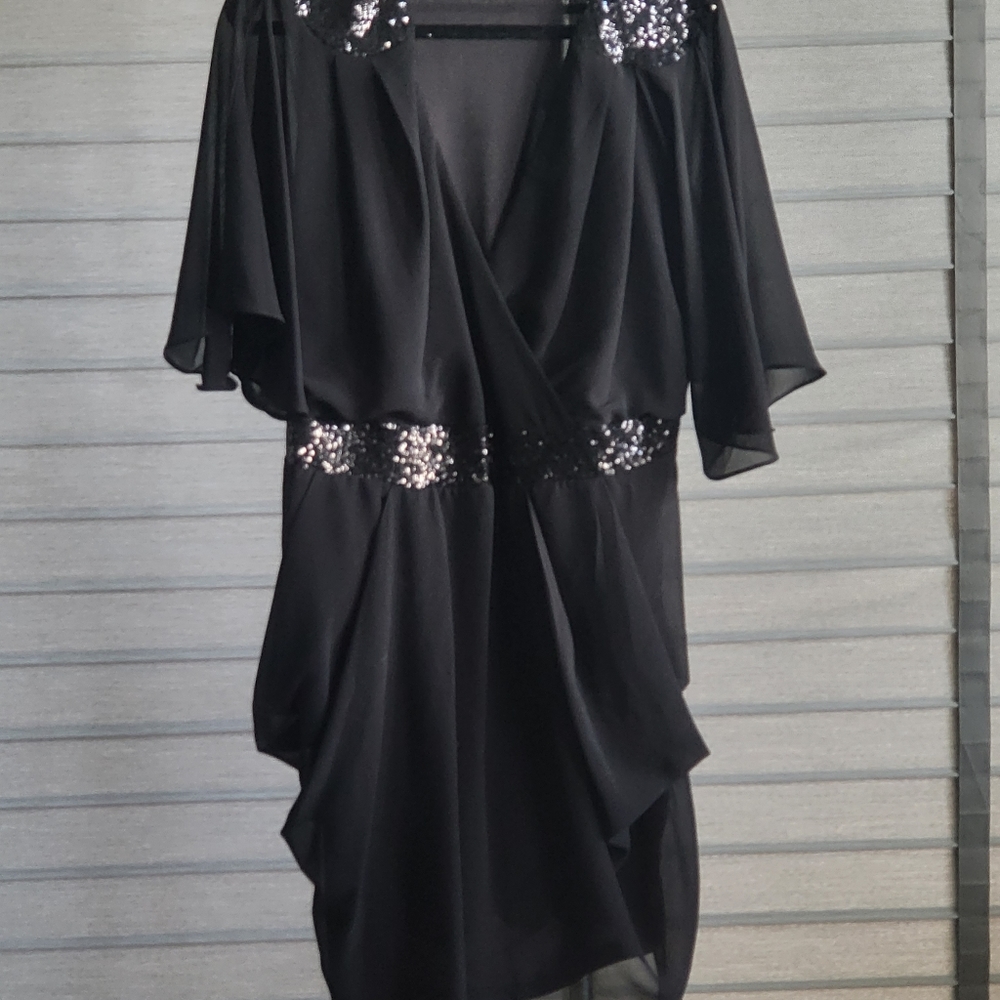 City Chic Black Sequined wrap Dress size S/16